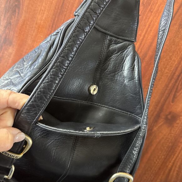 Genuine Black Leather Perlina New York Sling Backpack - - Picture 7 of 10